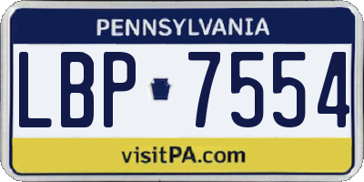 PA license plate LBP7554