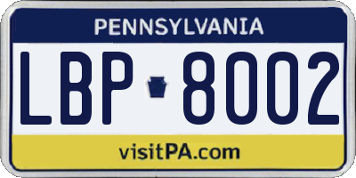 PA license plate LBP8002
