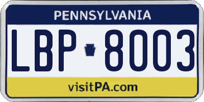PA license plate LBP8003