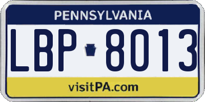 PA license plate LBP8013