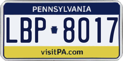 PA license plate LBP8017
