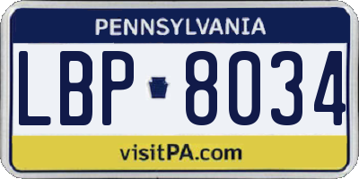 PA license plate LBP8034