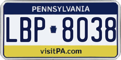 PA license plate LBP8038
