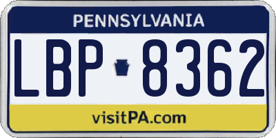 PA license plate LBP8362