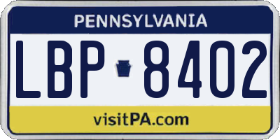 PA license plate LBP8402