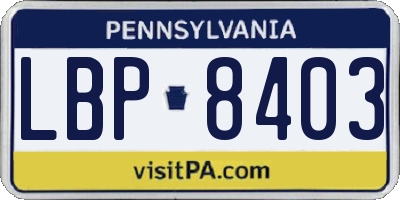 PA license plate LBP8403