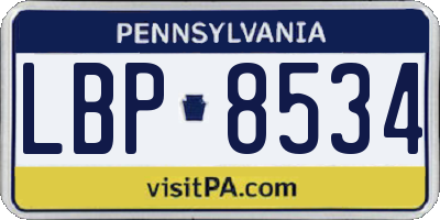 PA license plate LBP8534