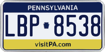 PA license plate LBP8538