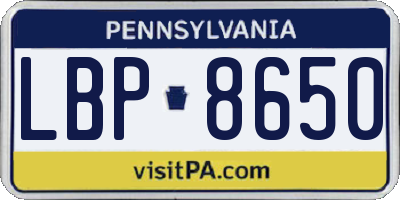 PA license plate LBP8650