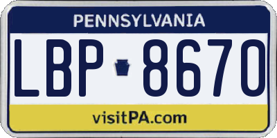 PA license plate LBP8670