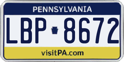 PA license plate LBP8672