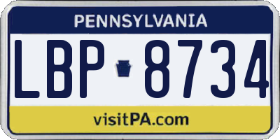 PA license plate LBP8734