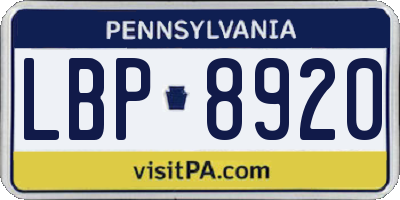 PA license plate LBP8920