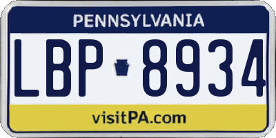 PA license plate LBP8934