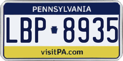 PA license plate LBP8935
