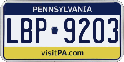 PA license plate LBP9203