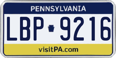 PA license plate LBP9216