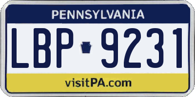 PA license plate LBP9231