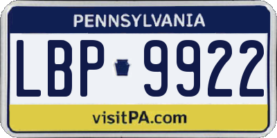 PA license plate LBP9922