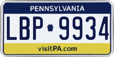 PA license plate LBP9934