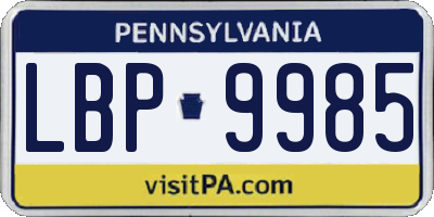 PA license plate LBP9985