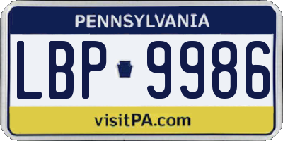 PA license plate LBP9986