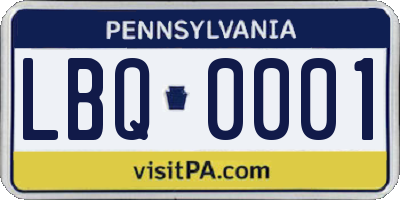 PA license plate LBQ0001