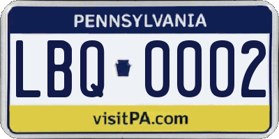 PA license plate LBQ0002