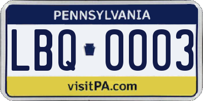 PA license plate LBQ0003