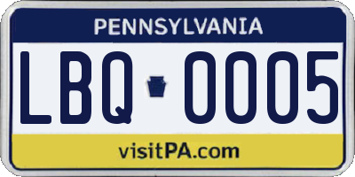 PA license plate LBQ0005