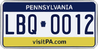 PA license plate LBQ0012
