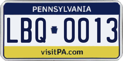 PA license plate LBQ0013