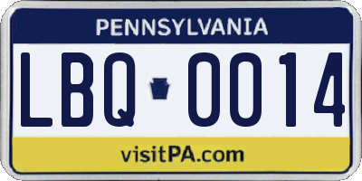 PA license plate LBQ0014