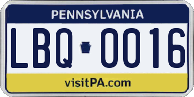 PA license plate LBQ0016