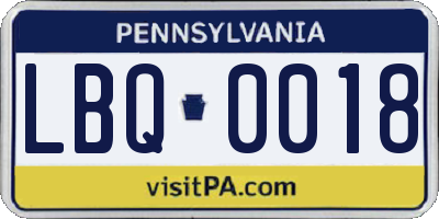 PA license plate LBQ0018