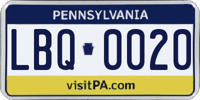 PA license plate LBQ0020