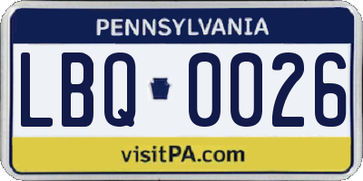 PA license plate LBQ0026