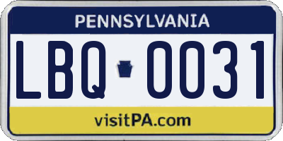 PA license plate LBQ0031