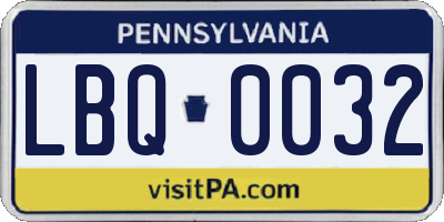 PA license plate LBQ0032