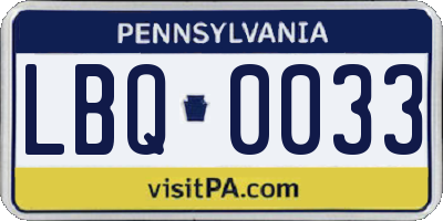 PA license plate LBQ0033