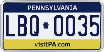 PA license plate LBQ0035