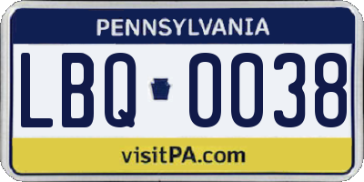 PA license plate LBQ0038