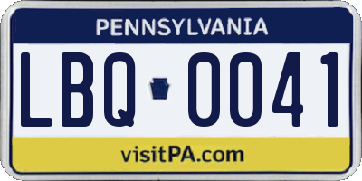 PA license plate LBQ0041