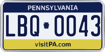 PA license plate LBQ0043