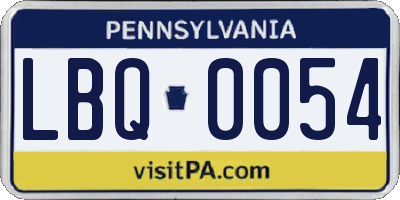 PA license plate LBQ0054