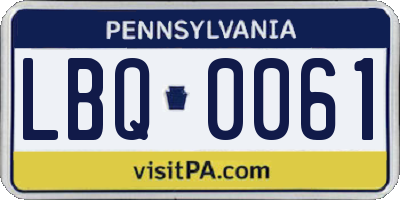 PA license plate LBQ0061