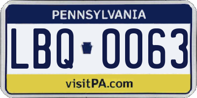 PA license plate LBQ0063