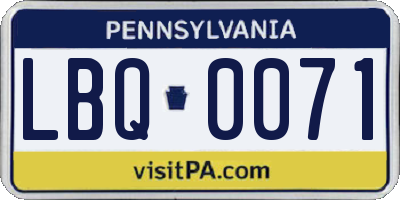 PA license plate LBQ0071