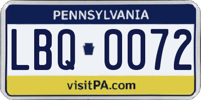 PA license plate LBQ0072