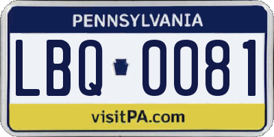 PA license plate LBQ0081
